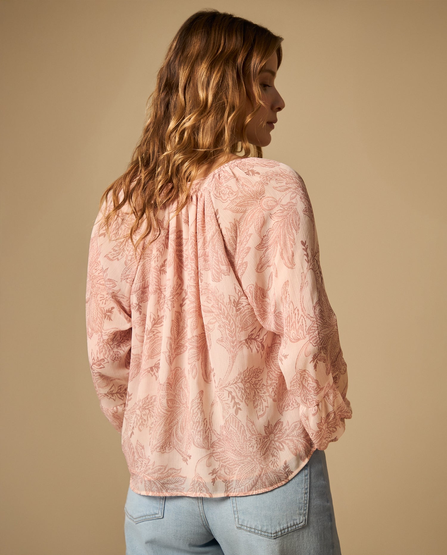 Camisa manga larga con mangas abullonadas y cuello redondo - Crudo