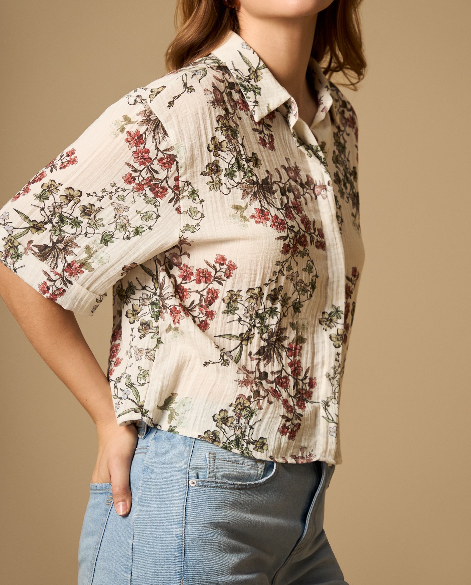 Camisa fluida manga 3/4 cuello camisero - Crudo 34_612H020_CRU114201_0