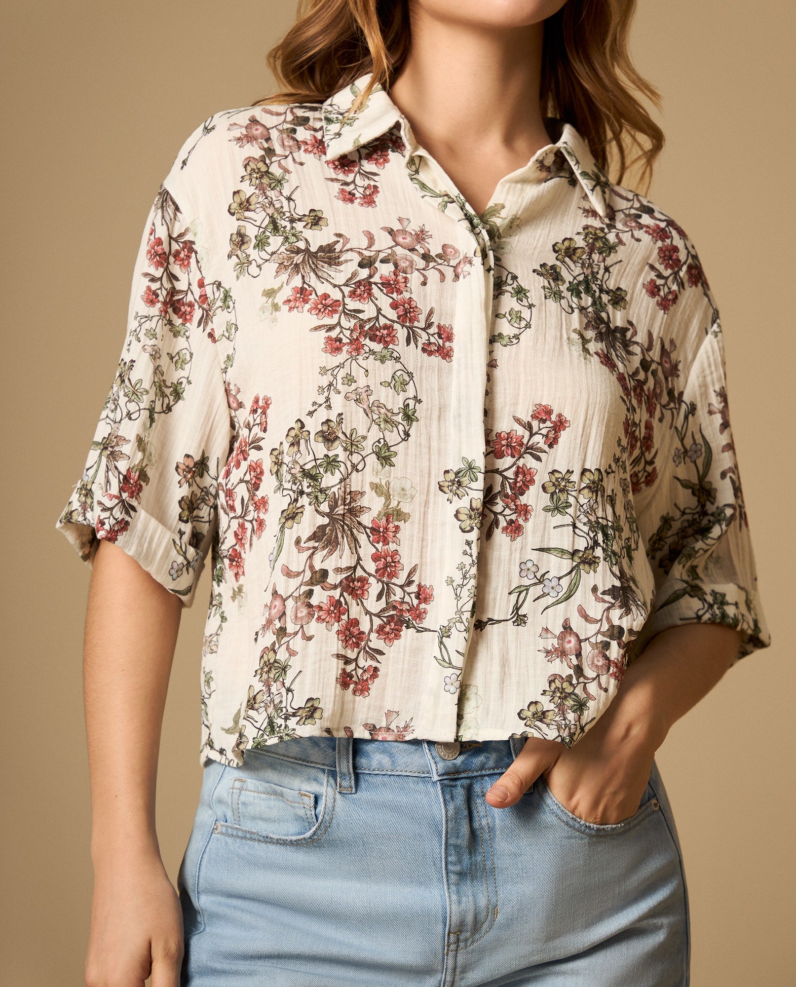 Camisa fluida manga 3/4 cuello camisero - Crudo 34_612H020_CRU114201_5