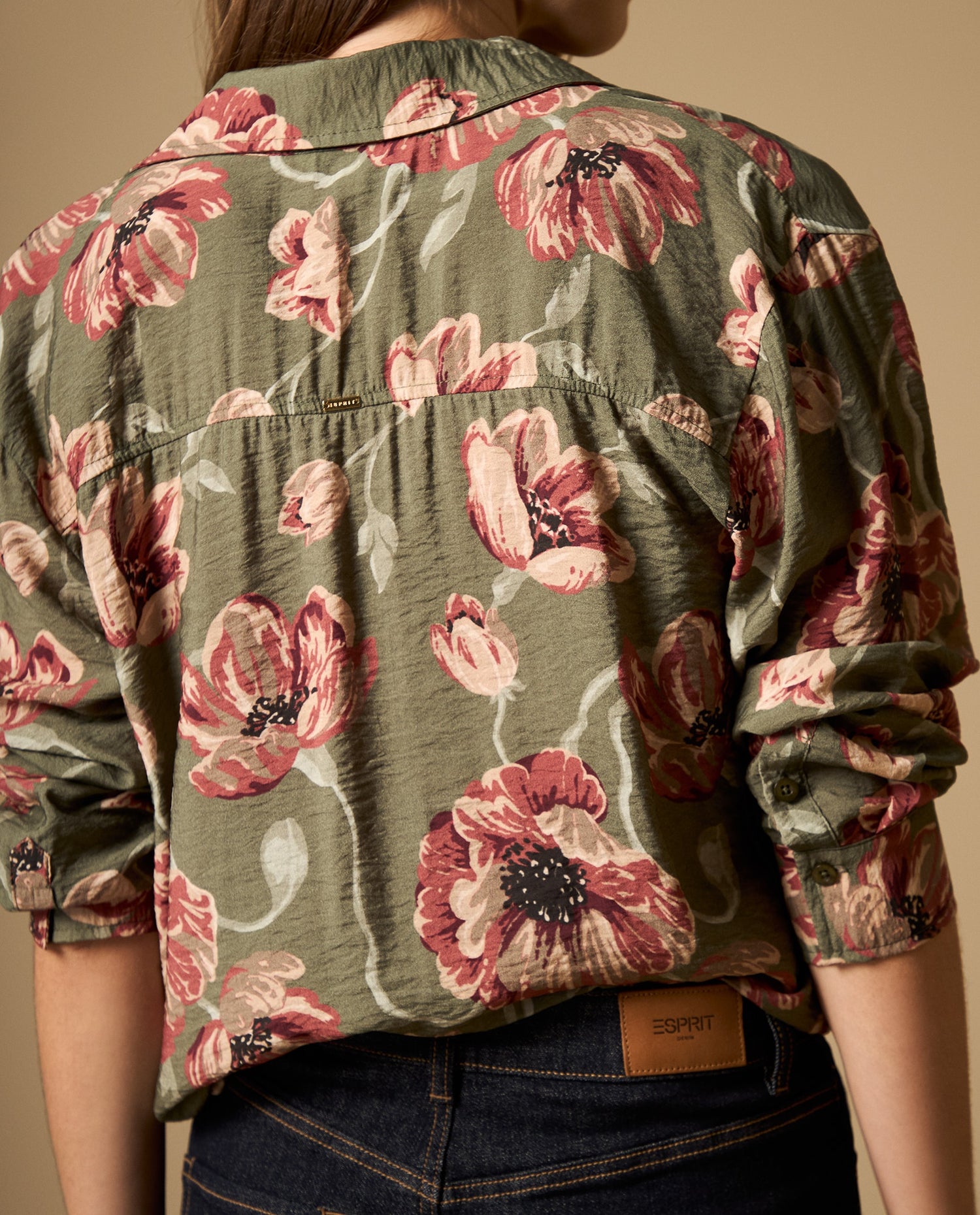 Camisa camisera manga larga con caída fluida - Verde