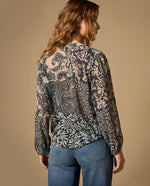 Camisa estampada manga larga cuello camisero - Azul