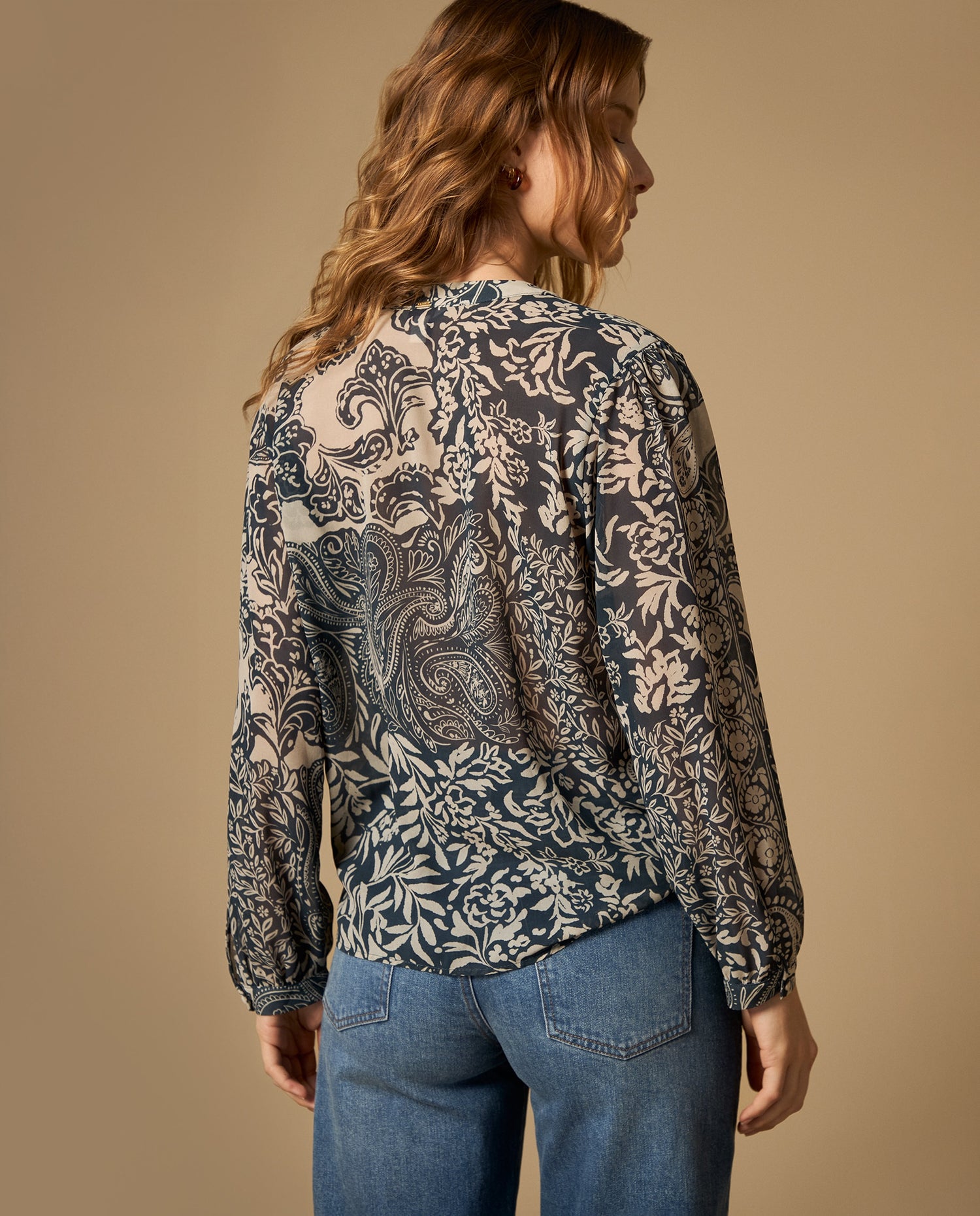 Camisa estampada manga larga cuello camisero - Azul