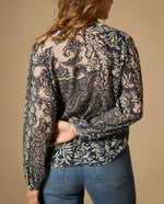 Camisa estampada manga larga cuello camisero - Azul