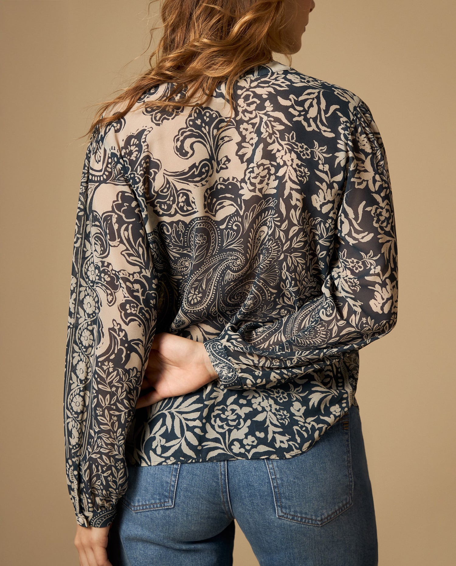 Camisa estampada manga larga cuello camisero - Azul