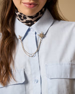 Camisa camisera manga larga con bolsillos de solapa - Azul