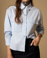 Camisa camisera manga larga con bolsillos de solapa - Azul