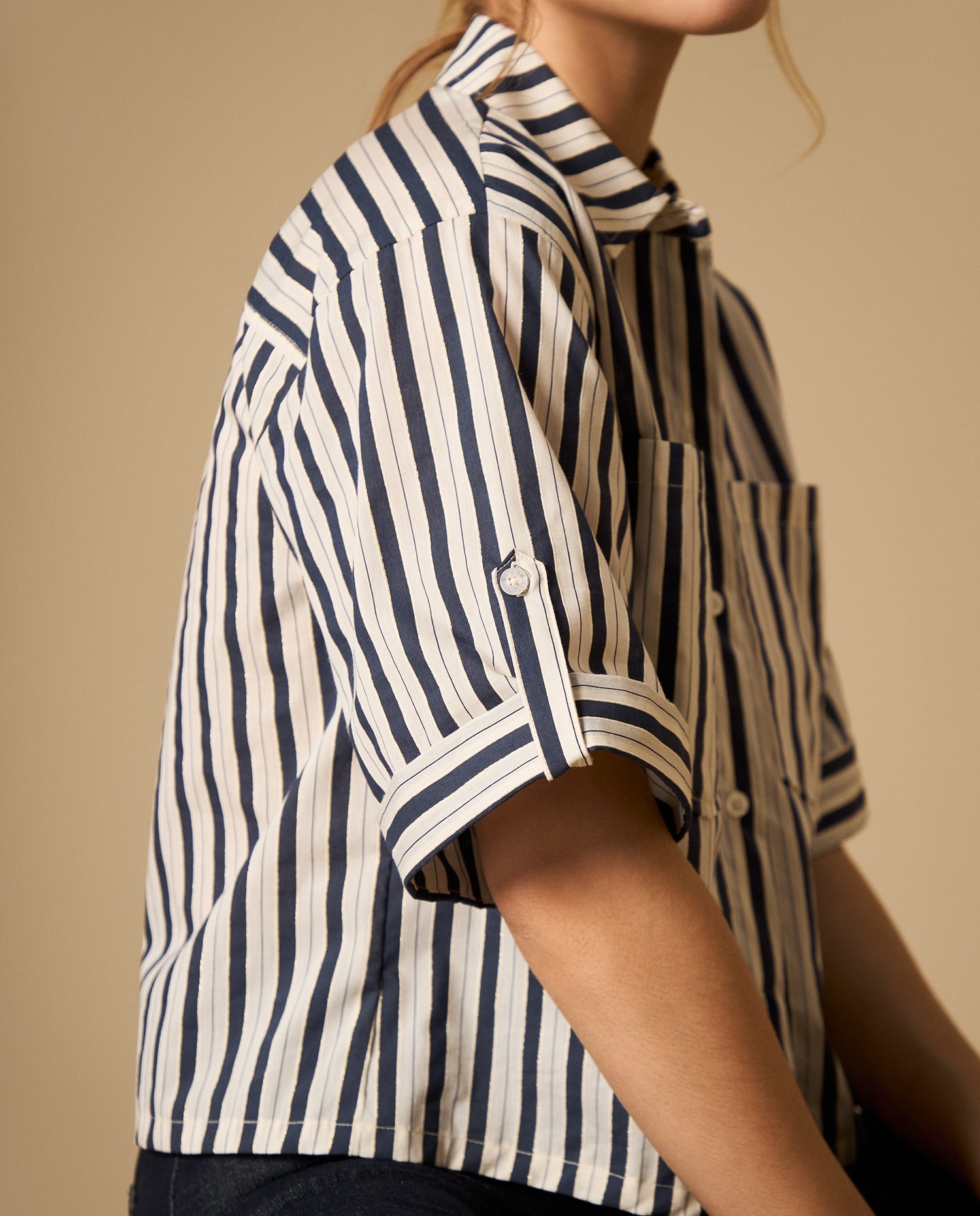 Camisa camisera manga corta con bolsillos frontales - Crudo