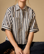 Camisa camisera manga corta con bolsillos frontales - Crudo