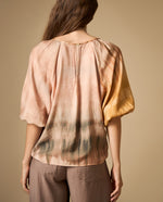 Camisa estampada manga 3/4 con lazo y borlas - Rosa