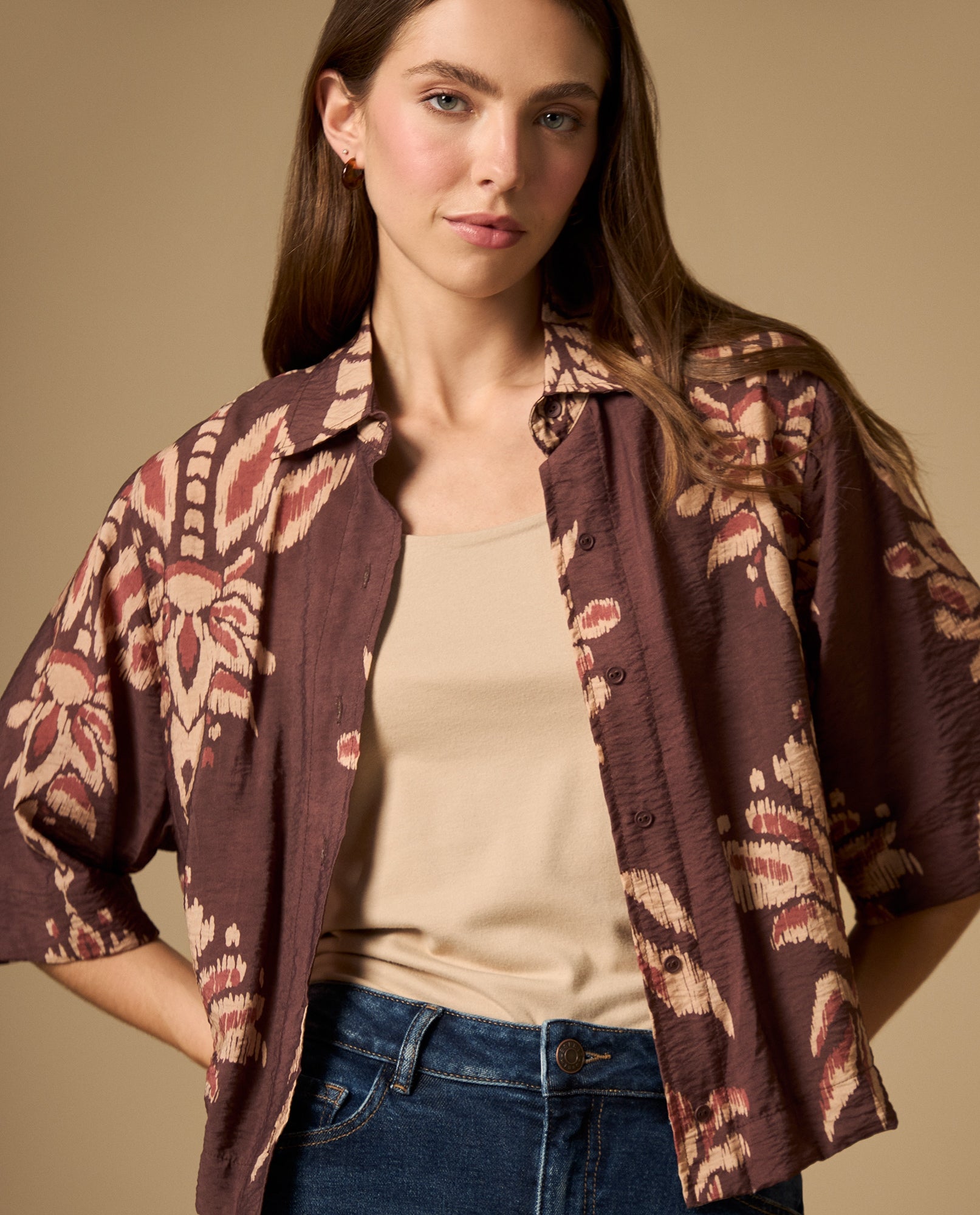 Camisa manga corta con diseño estilo ikat - Rojo 34_612H048_ROJ191525_0