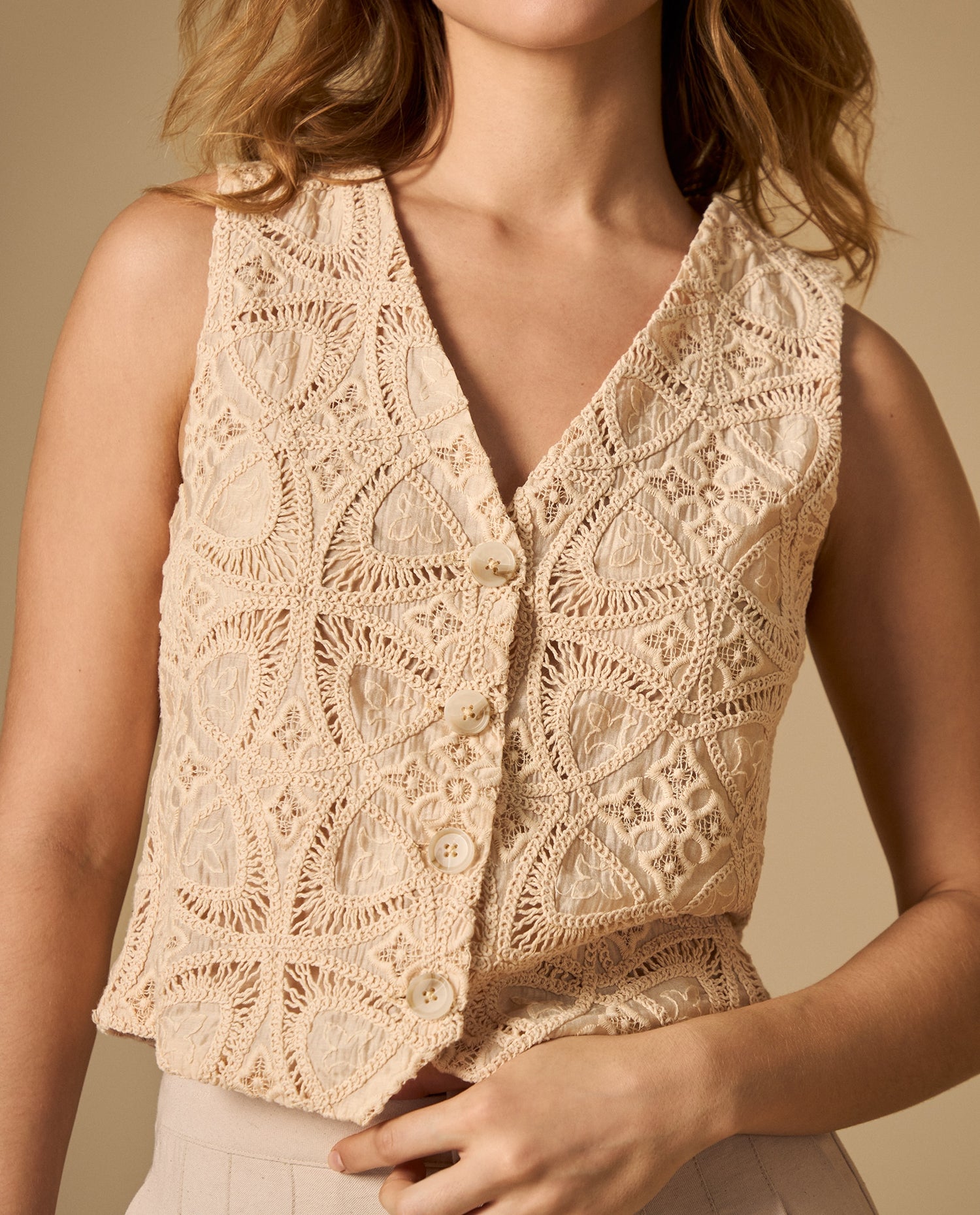 Camisa camisera manga larga estampado continuo - Beige