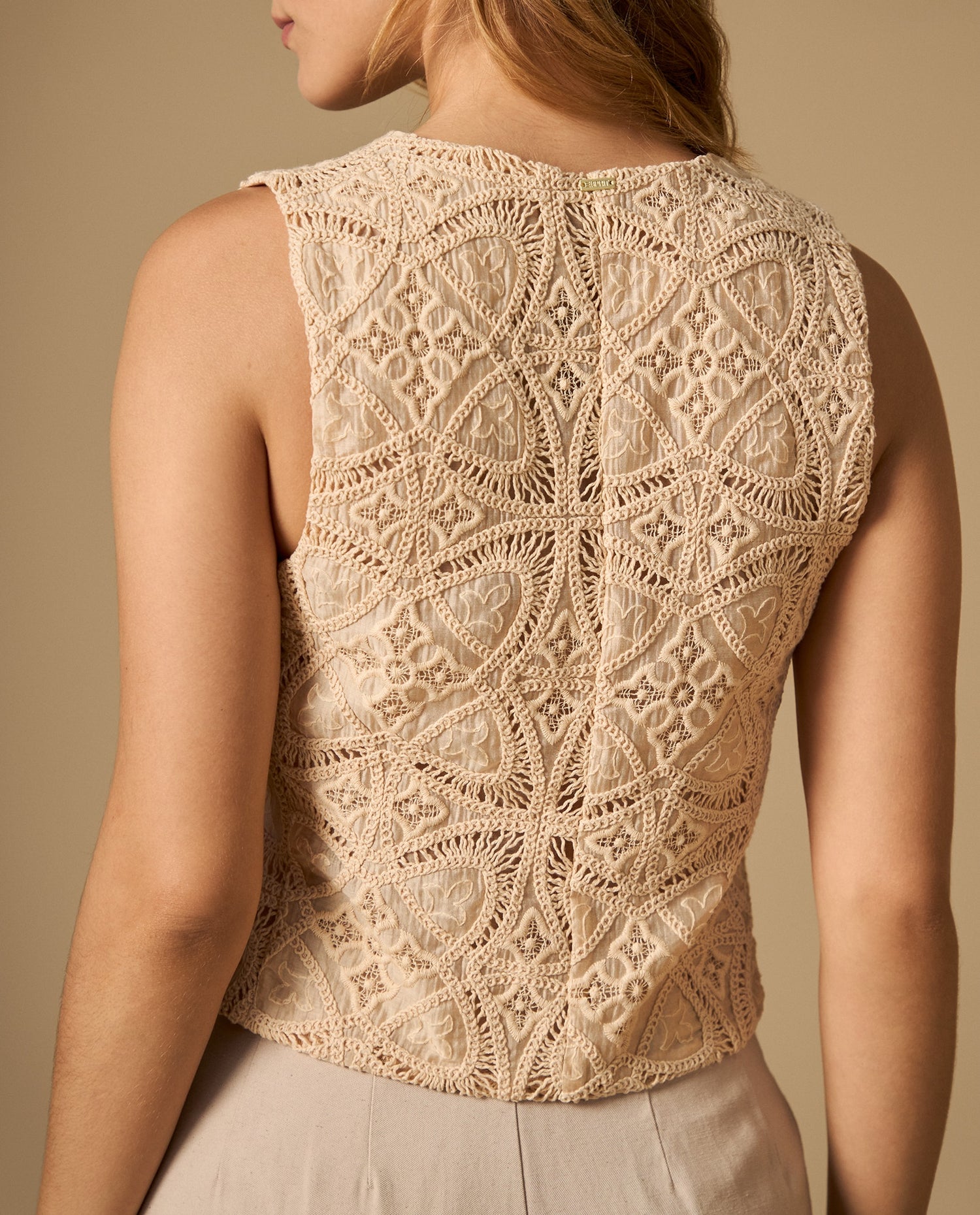 Camisa camisera manga larga estampado continuo - Beige