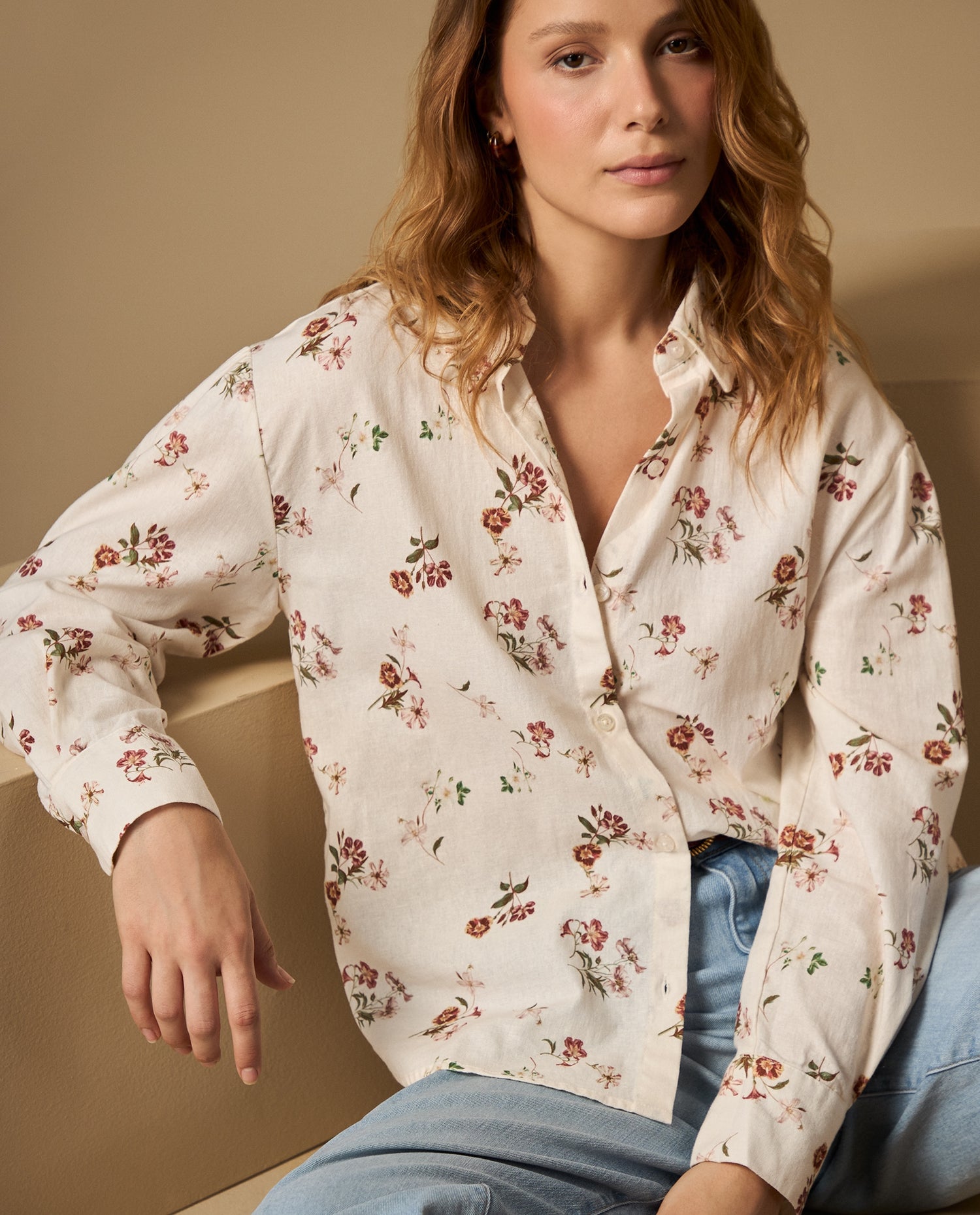 Camisa camisera estampada de manga larga - Crudo