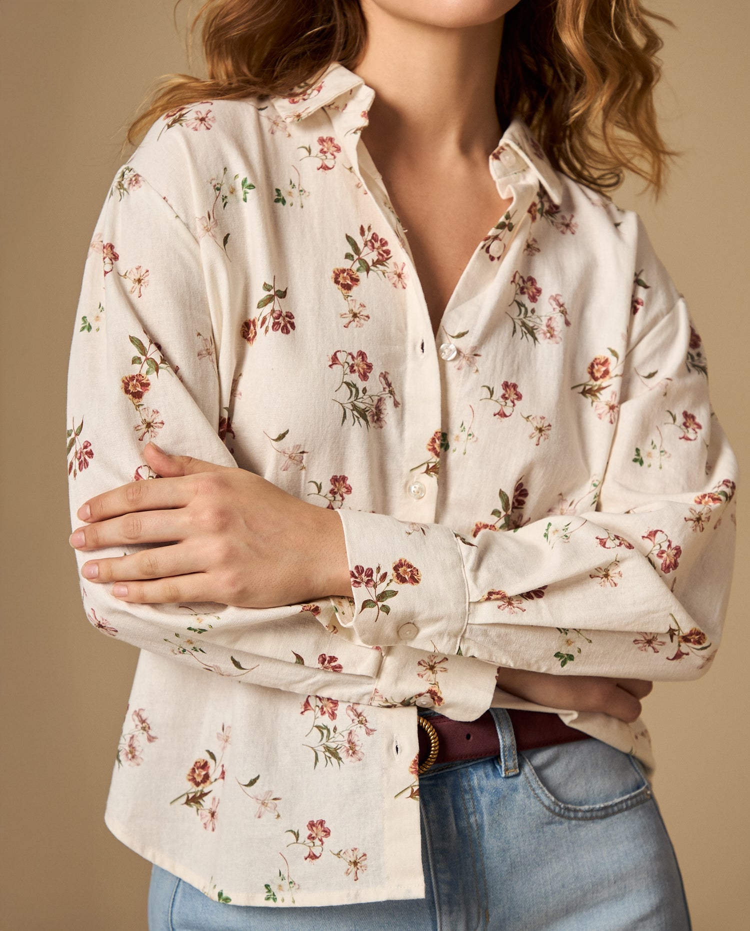 Camisa camisera estampada de manga larga - Crudo