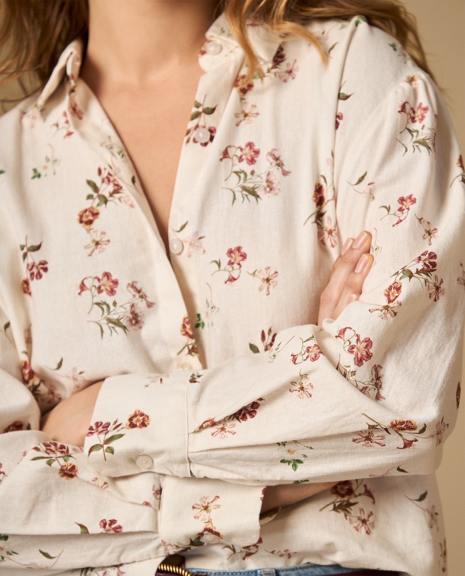Camisa camisera estampada de manga larga - Crudo