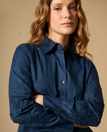 Camisa manga sisa cuello redondo en algodón - Azul