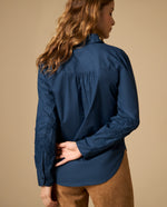 Camisa manga sisa cuello redondo en algodón - Azul