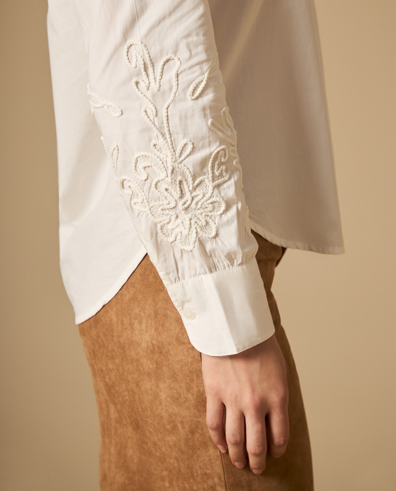 Camisa manga sisa cuello redondo en algodón - Crudo 34_612H200_CRU110110_5