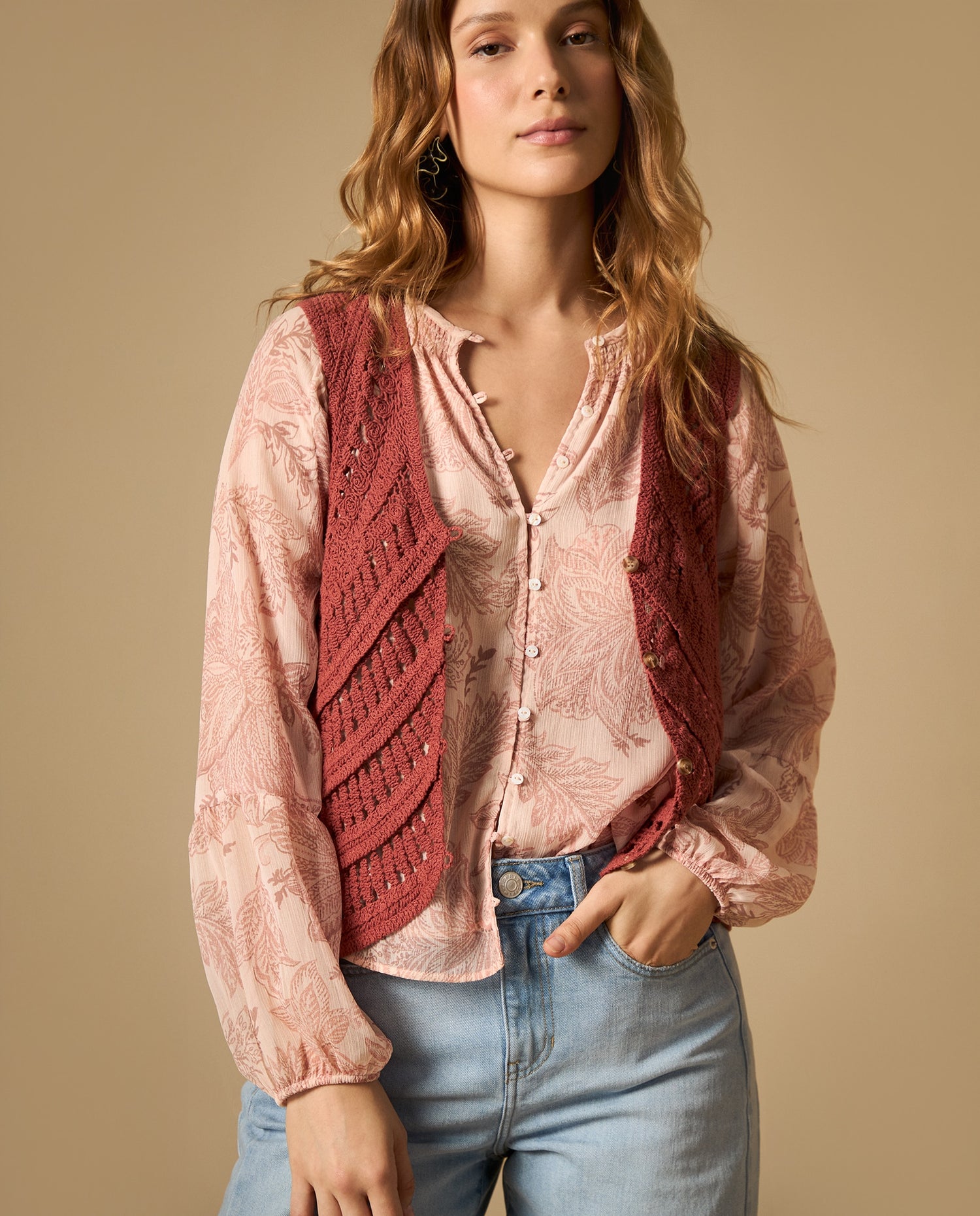 Camisa manga larga de tejido ligero - Rojo