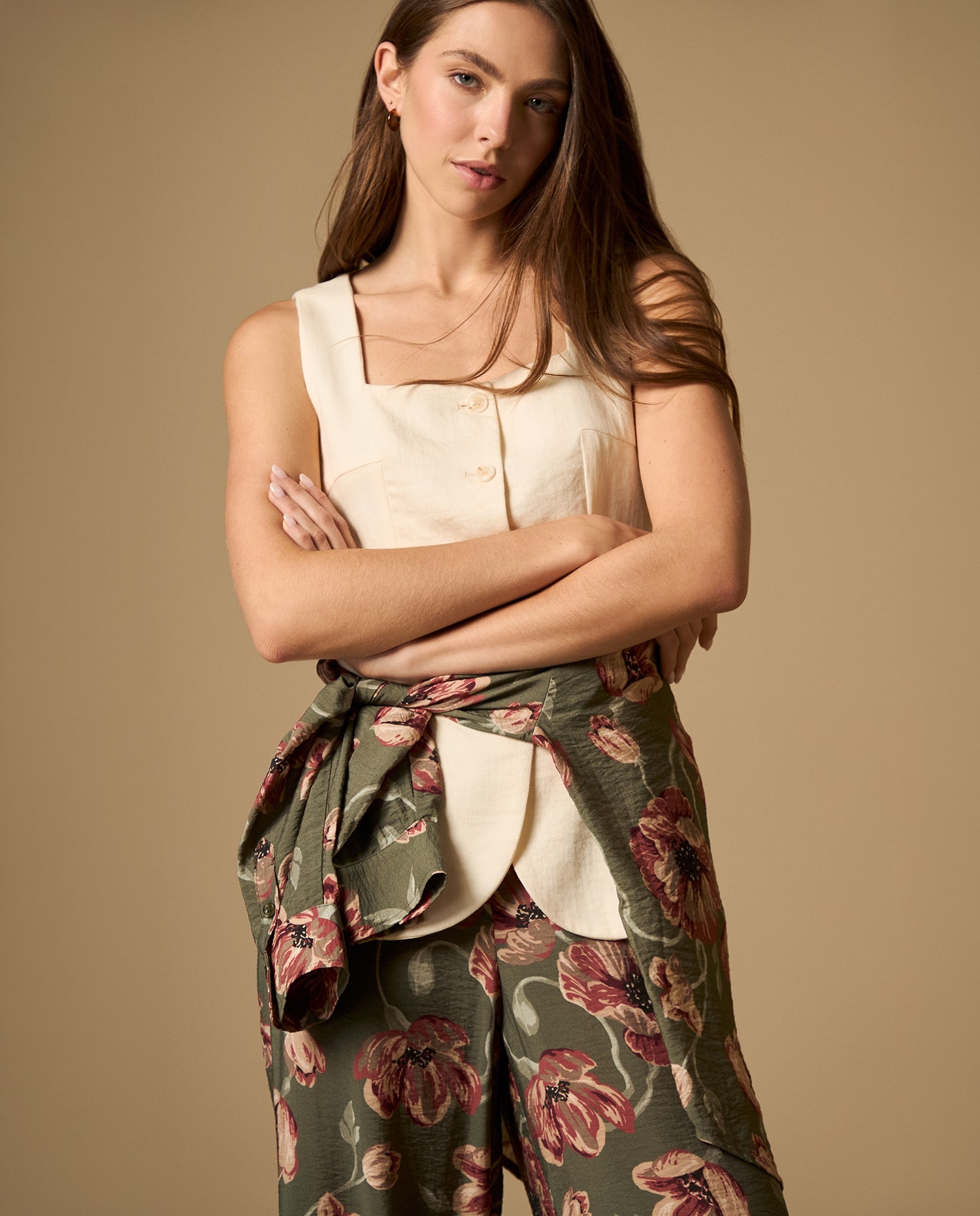 Camisa beige con botones frontales - Crudo