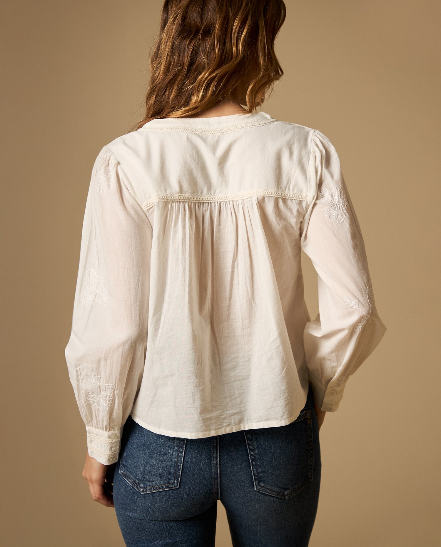 Camisa manga sisa cuello redondo en algodón - Crudo