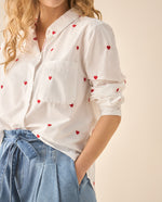 Camisa manga larga con corazones bordados para mujer  - Blanco