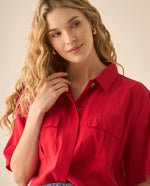 Camisa cuello clásico con bordado para mujer  - Rojo
