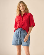 Camisa cuello clásico con bordado para mujer  - Rojo