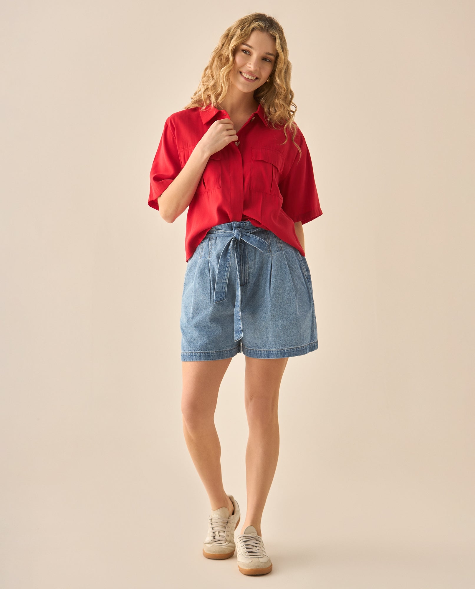 Camisa cuello clásico con bordado para mujer  - Rojo 34_613G007_ROJ191761_5