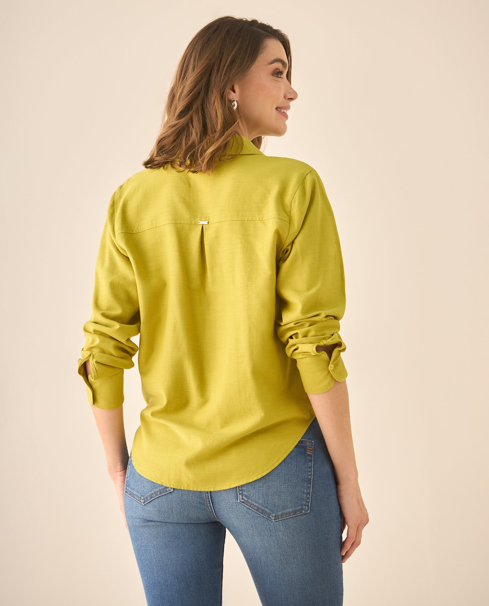 Camisa manga larga de tela texturizada para mujer  - Verde 34_613G020_VER160541_5