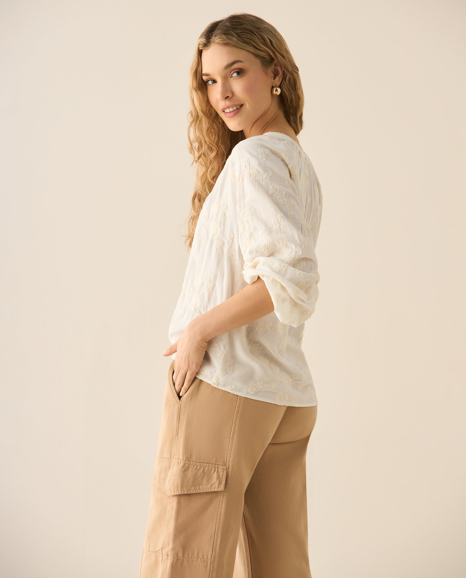 Camisa manga larga clásica para mujer - Blanco