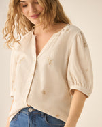 Camisa cuello nerú con bordados para mujer - Amarillo