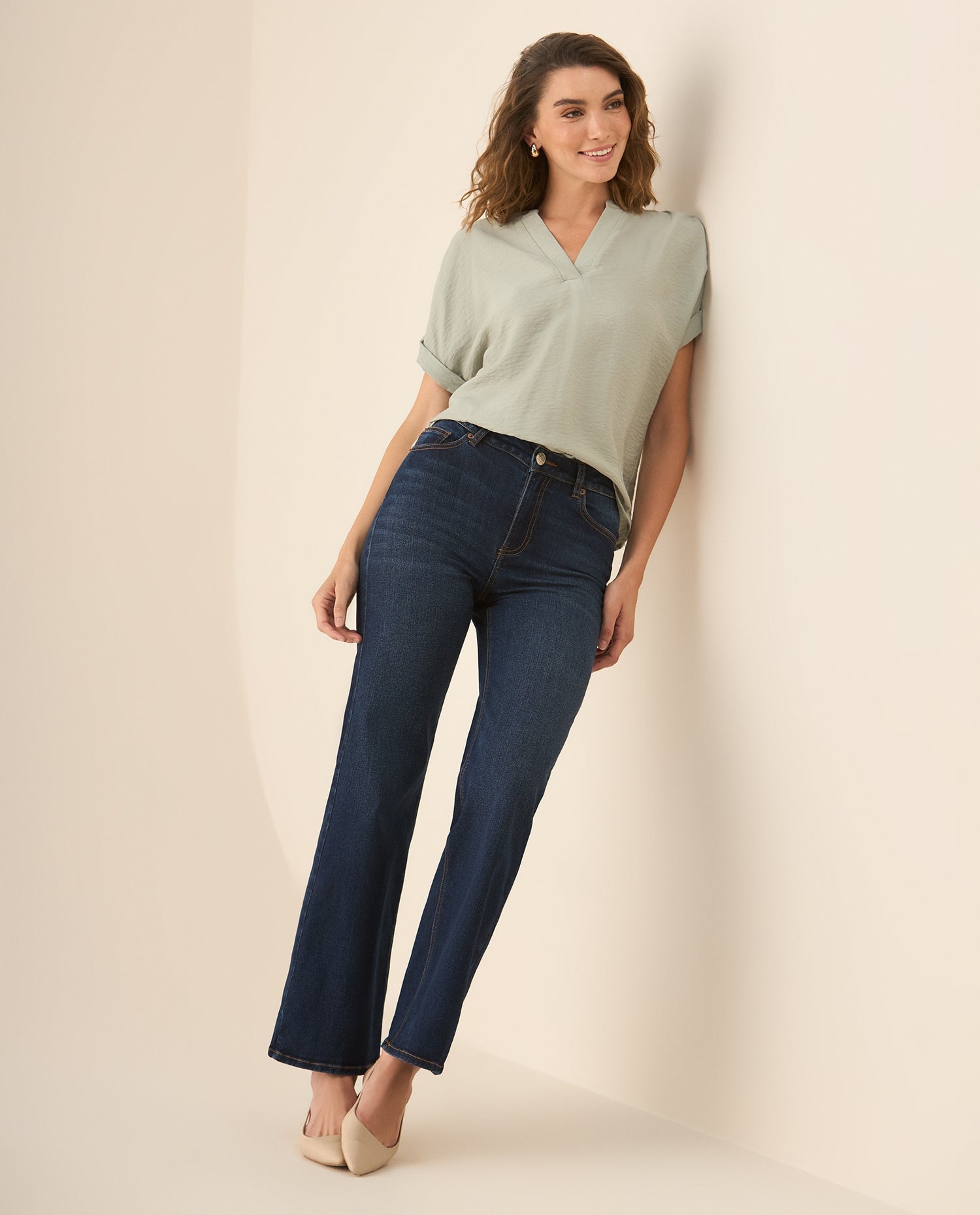 Camisa de diseño cerrado con cuello neru para mujer - Verde