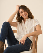 Camisa a rayas con recogido en hombros y posterior para mujer - Amarillo