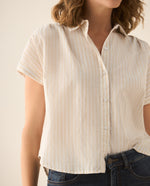 Camisa a rayas con recogido en hombros y posterior para mujer - Amarillo