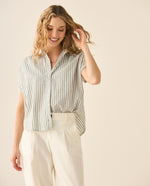 Camisa a rayas con recogido en hombros y posterior para mujer - Verde