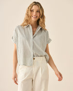 Camisa a rayas con recogido en hombros y posterior para mujer - Verde