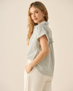 Camisa a rayas con recogido en hombros y posterior para mujer - Verde