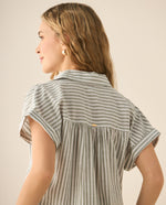 Camisa a rayas con recogido en hombros y posterior para mujer - Verde