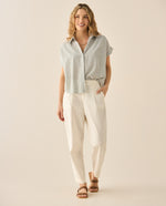 Camisa a rayas con recogido en hombros y posterior para mujer - Verde
