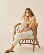 Camisa con escote en V para mujer - Beige