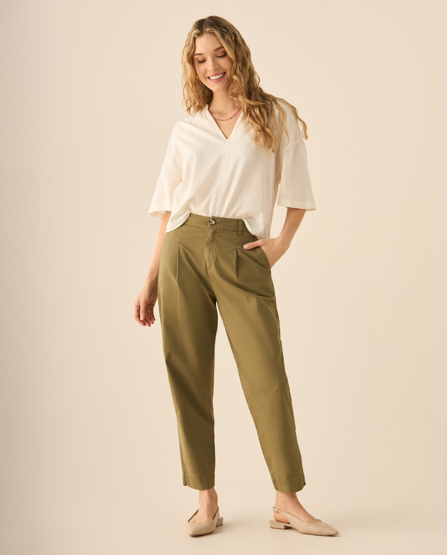 Camisa con escote en V para mujer - Blanco