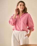 Camisa manga larga con recogido en los hombros para mujer - Rosa