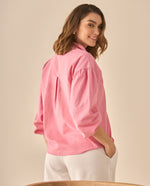 Camisa manga larga con recogido en los hombros para mujer - Rosa