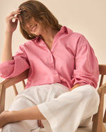 Camisa manga larga con recogido en los hombros para mujer - Rosa