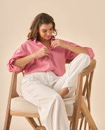 Camisa manga larga con recogido en los hombros para mujer - Rosa