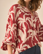 Camisa con media perilla de botones para mujer - Rojo