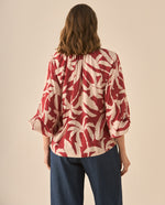 Camisa con media perilla de botones para mujer - Rojo