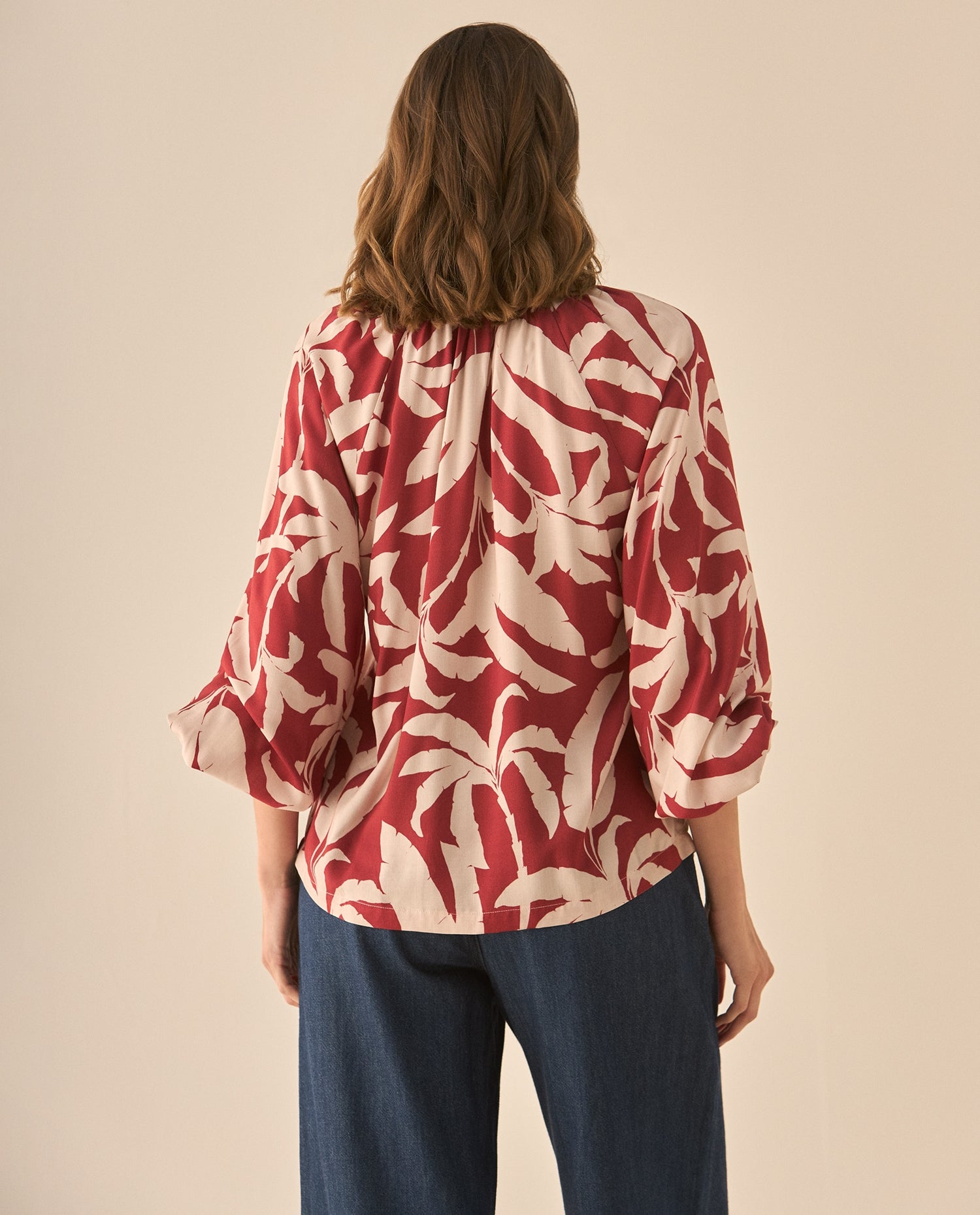 Camisa con media perilla de botones para mujer - Rojo