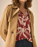 Camisa con media perilla de botones para mujer - Rojo